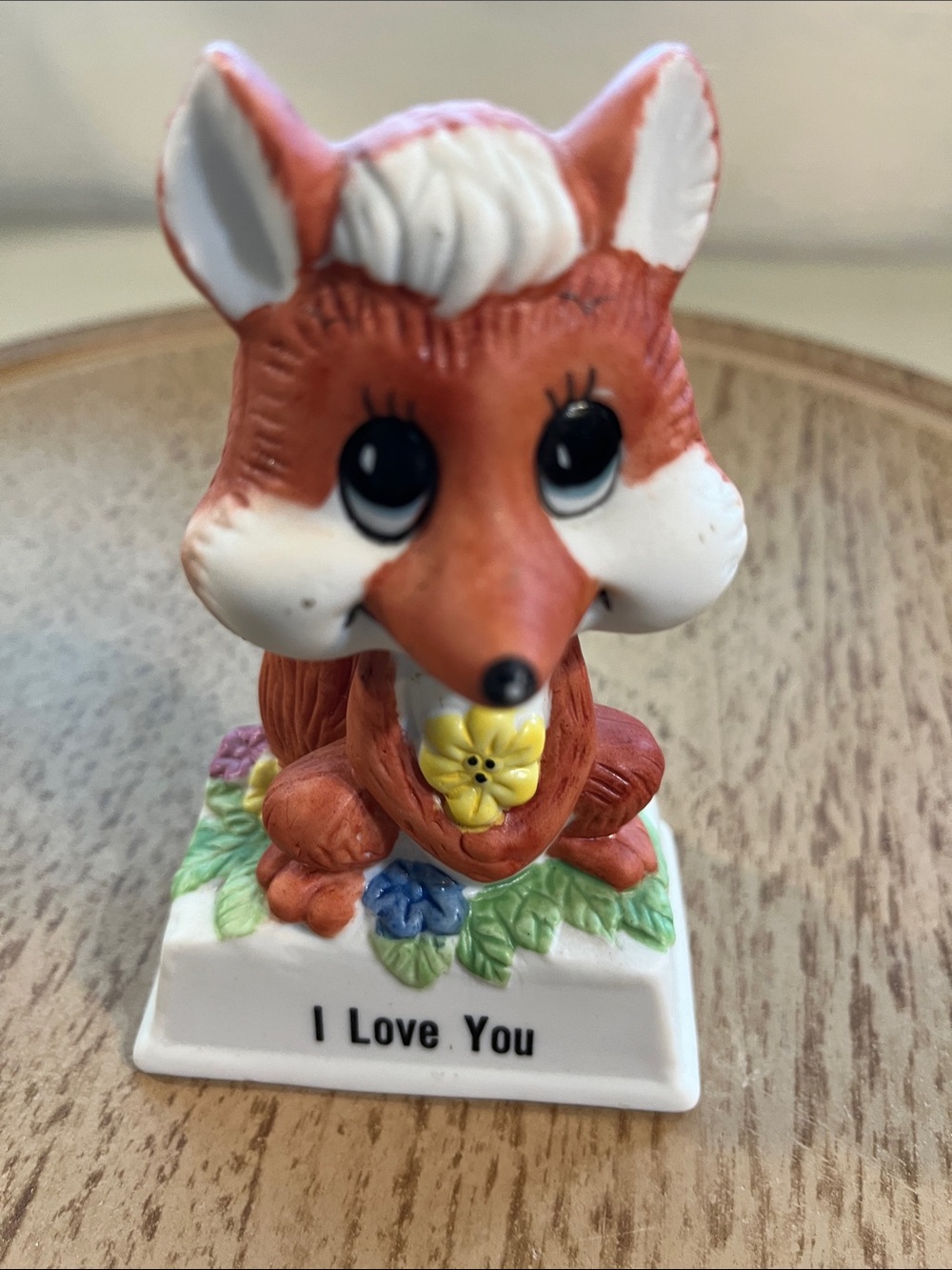 Adorable Red Fox Figurine with 'I Love You' Base